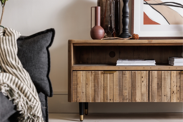 Slatted wood tv shop stand