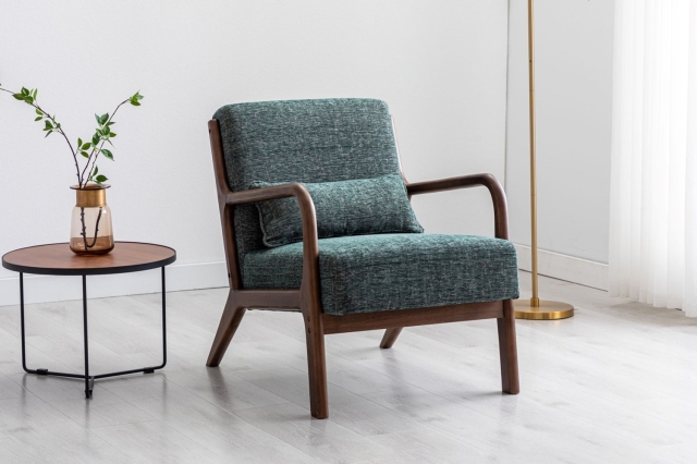 Kyoto Imogen Green Woven Chenille Chair with Dark Wood Frame