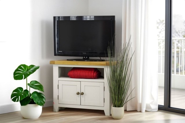 Cotswold Grey Painted Oak Corner TV Stand Cotswold Grey Painted Oak Corner TV Stand