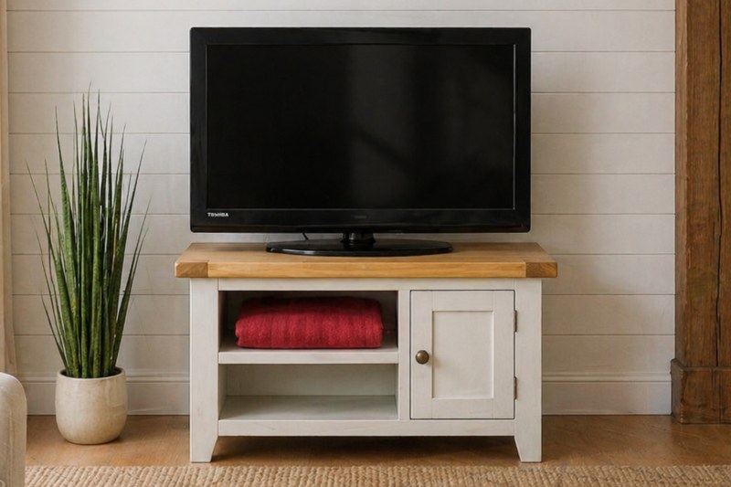 Cotswold Grey Painted Oak Small TV Stand 91cm Wide Cotswold Grey Painted Oak Small TV Stand 91cm Wide