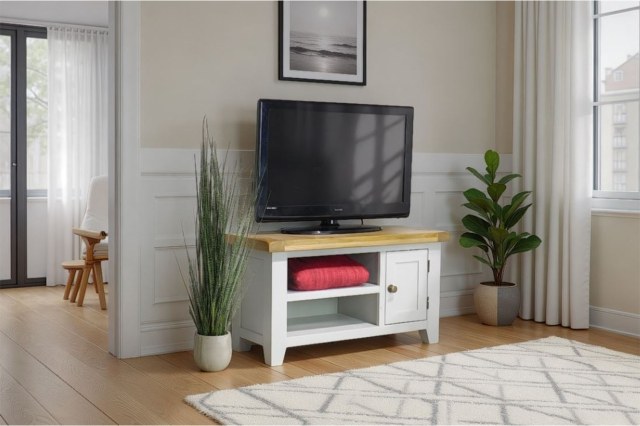 Cotswold Grey Painted Oak Small TV Stand 91cm Wide Cotswold Grey Painted Oak Small TV Stand 91cm Wide