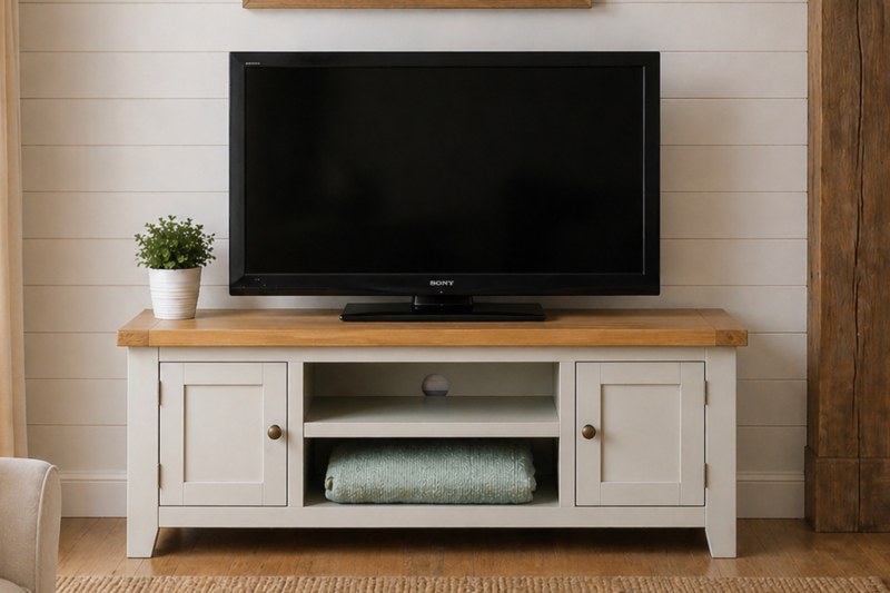 Cotswold Grey Painted Oak Large TV Stand 120cm Wide Cotswold Grey Painted Oak Large TV Stand 120cm Wide