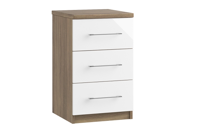 3 drawer white shop gloss bedside table