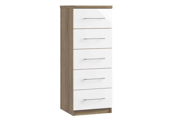 Maysons Furniture Calgary High-Gloss 5 Drawer Narrow Chest of Drawers