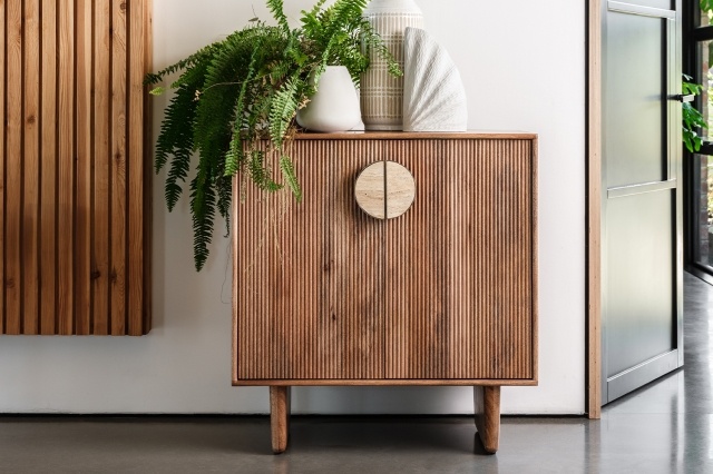 Eden Mango Wood Highboard with Travertine Gold Handles Eden Mango Wood Highboard with Travertine Gold Handles