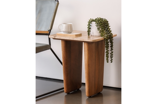 Baker Furniture Arcadia Mango Wood Lamp Table with Travertine Tops
