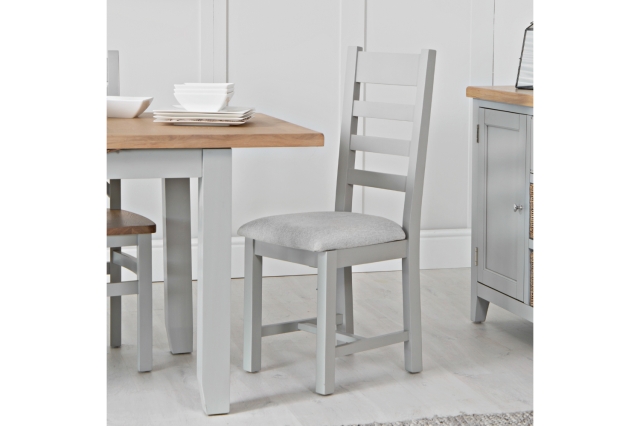 Kettle Interiors Eton Painted Grey Oak Ladder Back Dining Chair with Fabric Seat
