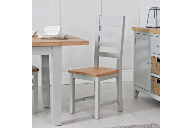 Kettle Interiors Eton Painted Grey Oak Ladder Back Dining Chair with Wooden Seat