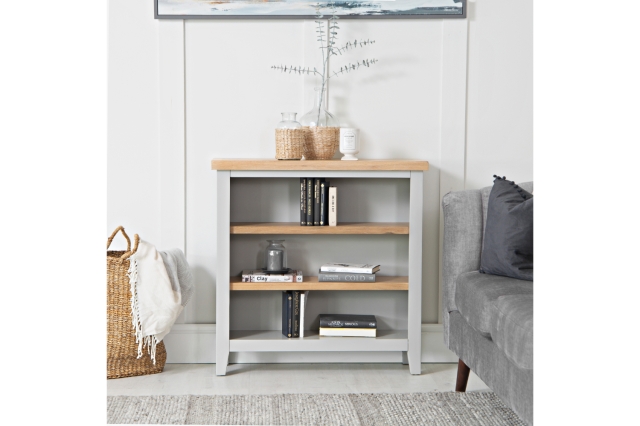 Eton Painted Grey Oak Small Wide Bookcase Furniture World