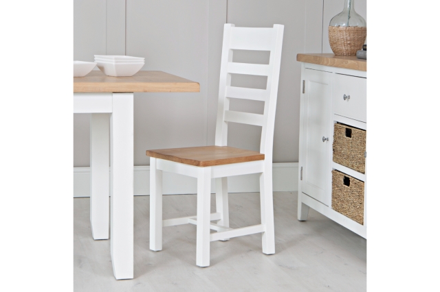 Kettle Interiors Eton Painted White Oak Ladder Back Dining Chair with Wooden Seat