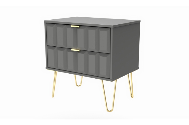Welcome Furniture 2 Drawer Wide Bedside Table with Cube Panel Design