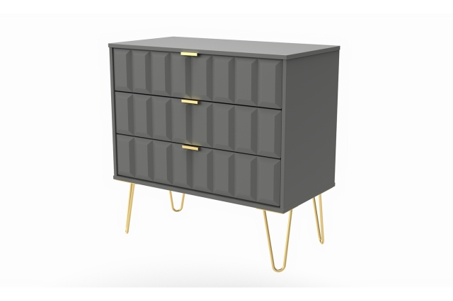 Welcome Furniture 3 Drawer Chest of Drawers with Cube Panel Design