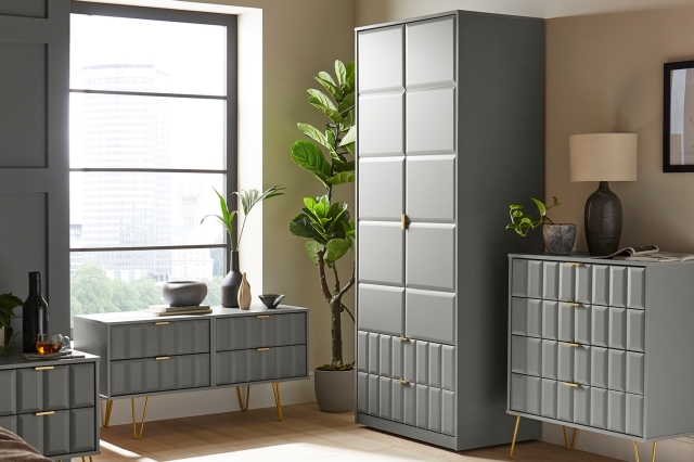 2 Door 2 Drawer Wardrobe with Cube Panel Design Furniture World