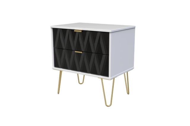 Welcome Furniture 2 Drawer Wide Bedside Table with Diamond Panel Design