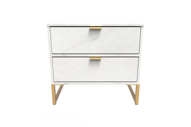 Welcome Furniture Double 2 Drawer Midi Bedside Table in Marble or Pewter Finish