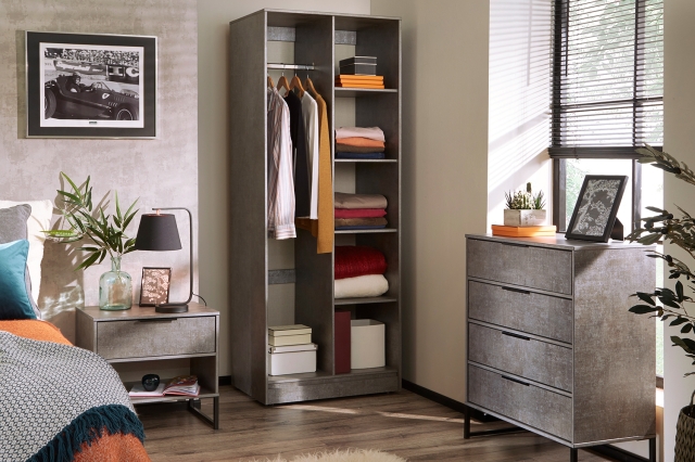 Welcome Furniture Open Shelf Wardrobe in Marble or Pewter Finish
