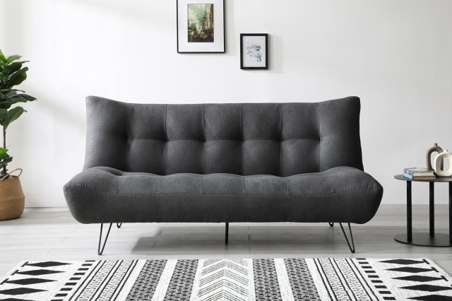 Kyoto Lucy Click Clack Grey Sofa Bed with Deep Tufting