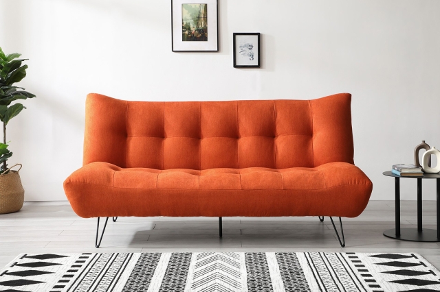Kyoto Lucy Click Clack Orange Sofa Bed with Deep Tufting