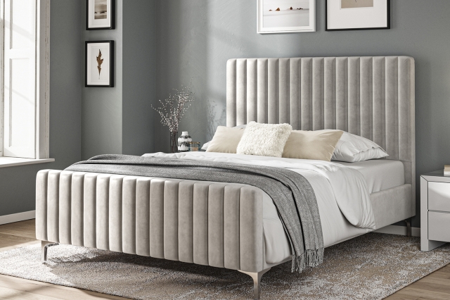 Kettle Interiors Trend Bedframe with Panelled Headboard in Velvet Silvery Grey