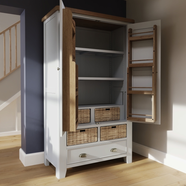 Smoked Oak Painted Grey Large Larder Unit