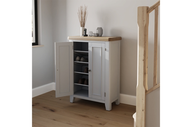 Smoked Oak Painted Grey Shoe Cupboard