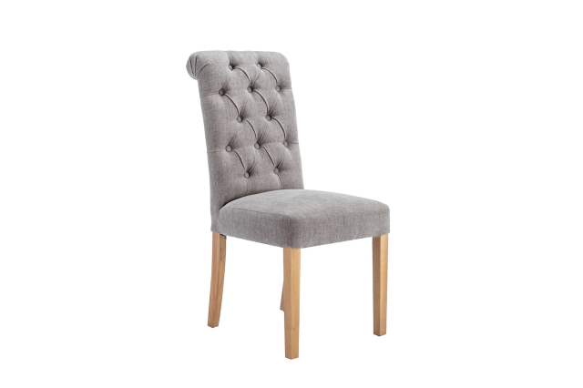 Kettle Interiors Button Back Scroll Top Dining Chair in Grey