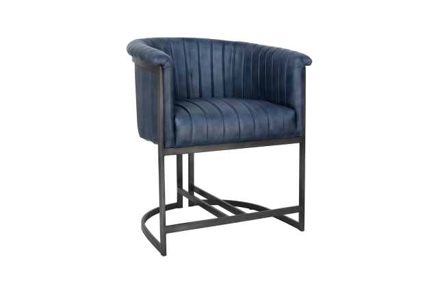 Kettle Interiors Leather & Iron Tub Chair in Blue PU Leather