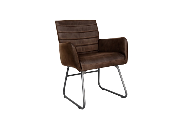 Kettle Interiors Leather & Iron High Back Dining Chair in Brown