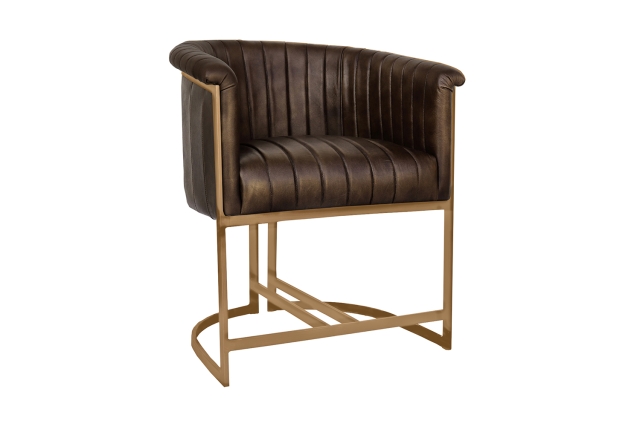 Kettle Interiors Leather Tub Chair in Brown with Gold Metal