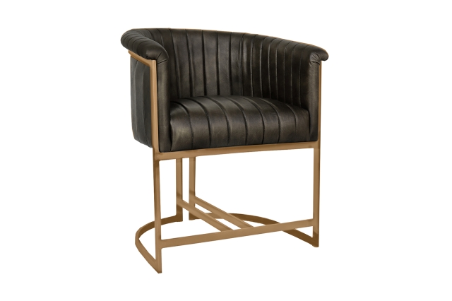 Kettle Interiors Leather Tub Chair in Dark Grey with Gold Metal
