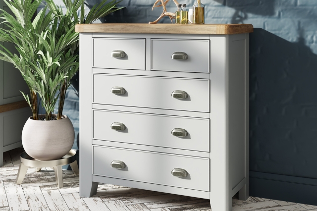 Kettle Interiors Smoked Oak Painted Grey 2 Over 3 Chest of Drawers