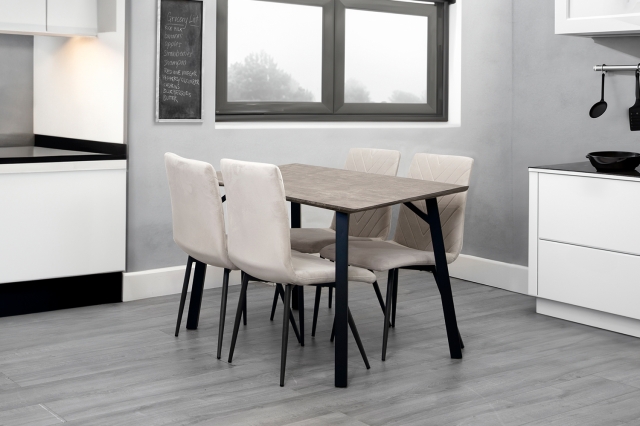 Kettle Interiors 1.2m Concrete Dining Table Set with 4 x Retro Taupe Velvet Chairs
