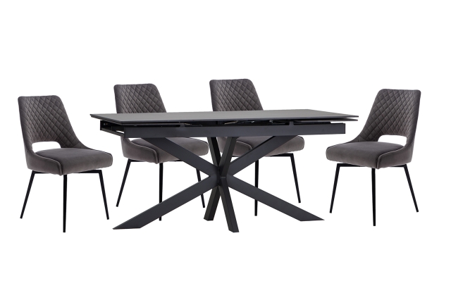 Kettle Interiors 1.6m Extending Sintered Stone Grey Dining Table Set & 4 Graphite Velvet Chairs