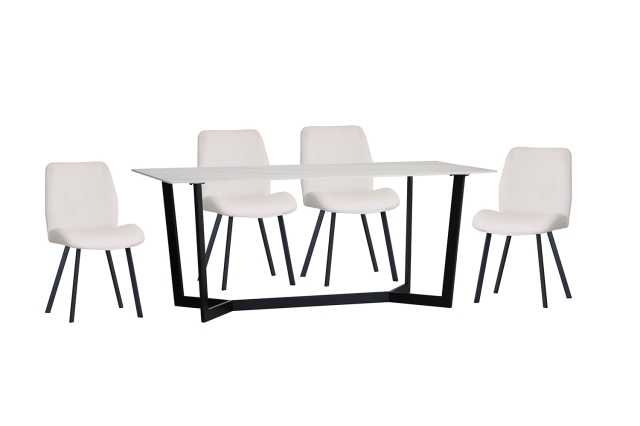 Kettle Interiors 1.8m White Sintered Stone Dining Table Set with 4 x Limestone Velvet Chairs