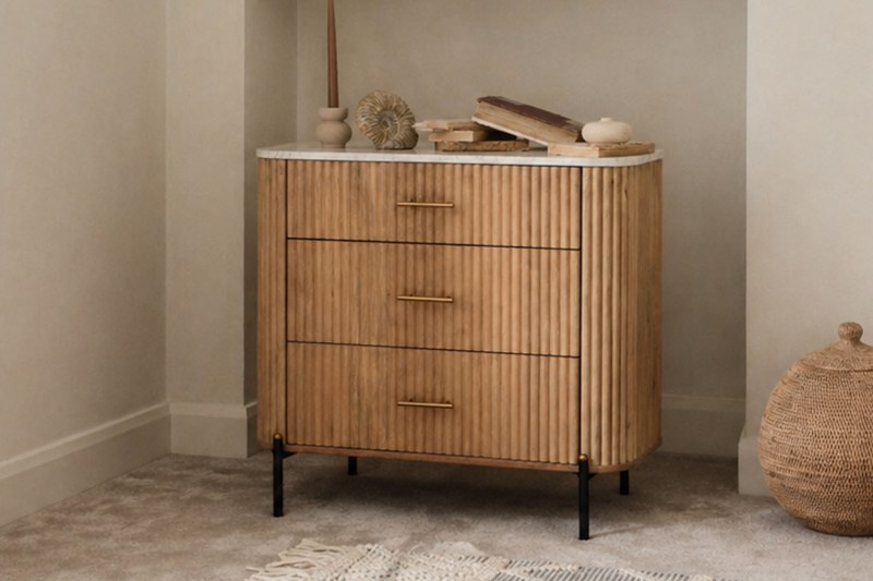 Reed Mango Wood & Marble 3 Drawer Chest of Drawers Reed Mango Wood & Marble 3 Drawer Chest of Drawers