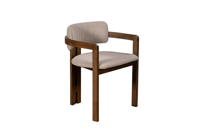 CLEARANCE Grace Boucle Curved Back Dining Armchair with Walnut