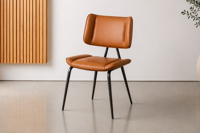 Jack Cognac Tan PU Leather Dining Chair with Industrial Legs (Pair) Jack Cognac Tan PU Leather Dining Chair with Industrial Legs (Pair)