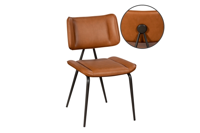 Baker Furniture Jack Cognac Tan PU Leather Dining Chair with Industrial Legs (Pair)