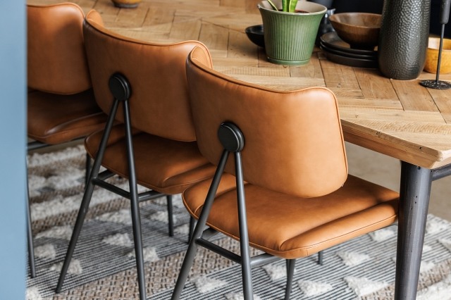 Jack Cognac Tan PU Leather Dining Chair with Industrial Legs (Pair