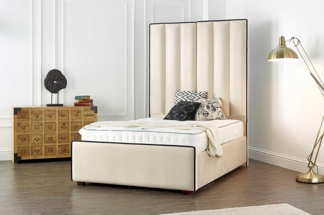 Home Of Beds Ellis Upholstered Bedframe with Floor to Celing Wall Mounted Headboard