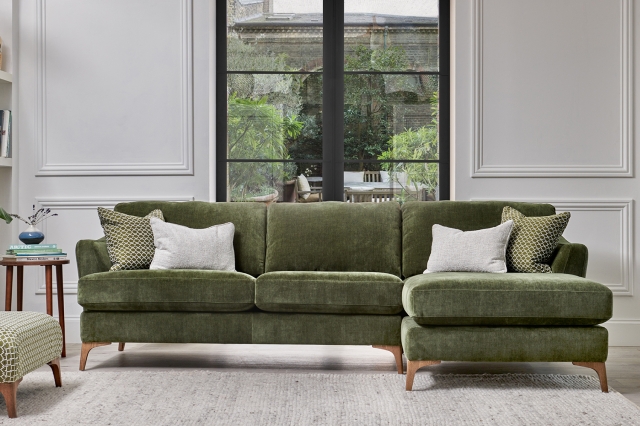 Hampton Velvet Upholstered 3 Seater Chaise Sofa