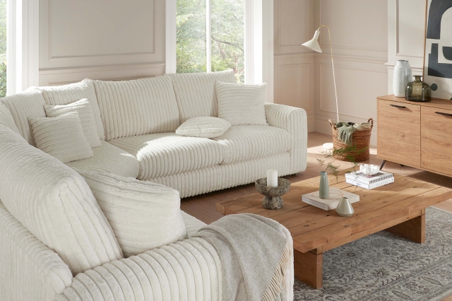 Chunky Cord Cream Right Hand Facing Large Corner Sofa Group Furniture World