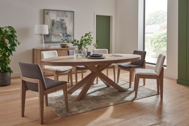 Feltz Smoked Oak and Fabric Dining Chairs falun Furniture World