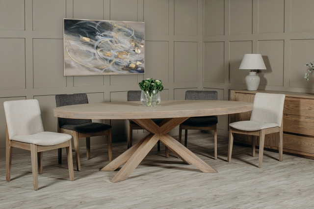 Vida Living Feltz Smoked Oak 235cm Oval Dining Table Set with 6 Chairs