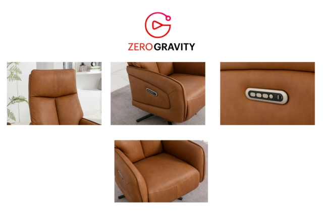 Pablo Leather 360 Swivel Triple Motor Electric Recliner Chair in Camel Furniture World