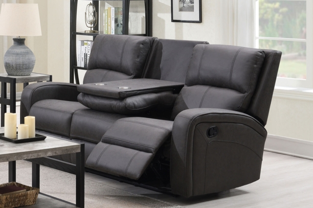 Silva Soft Touch Fabric Recliner 3 Seater Sofa with Drop Down Table and Cup Holders Furniture World