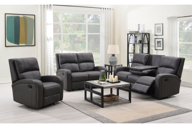 Silva Soft Touch Fabric Recliner 3 Seater Sofa with Drop Down Table and Cup Holders