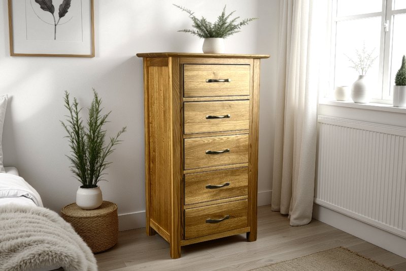 Moda Solid Oak 5 Drawer Wellington Chest of Drawers Moda Solid Oak 5 Drawer Wellington Chest of Drawers
