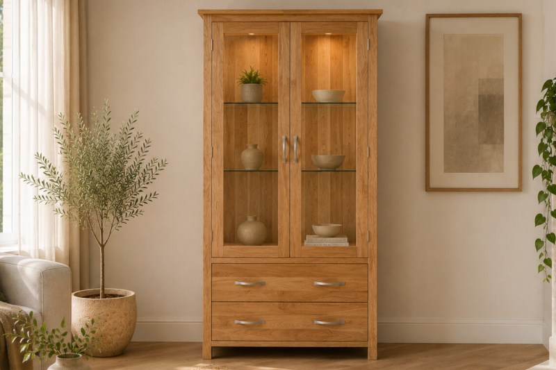 Devon 100% Solid Oak Glass Display Cabinet Devon 100% Solid Oak Glass Display Cabinet