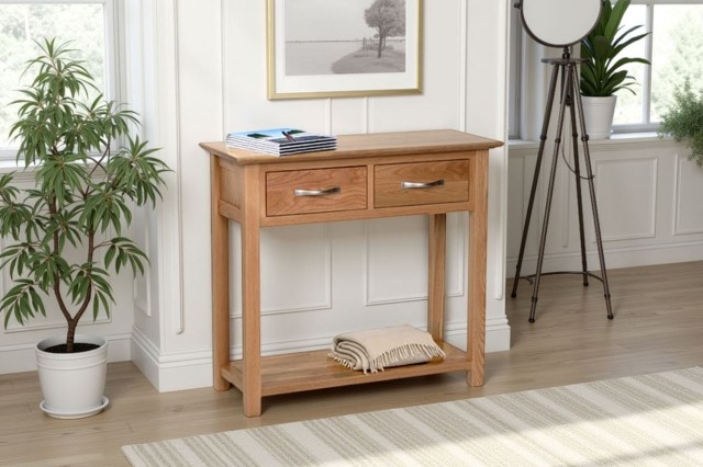 Moda 100% Solid Oak Console Table 2 Drawer Moda 100% Solid Oak Console Table 2 Drawer